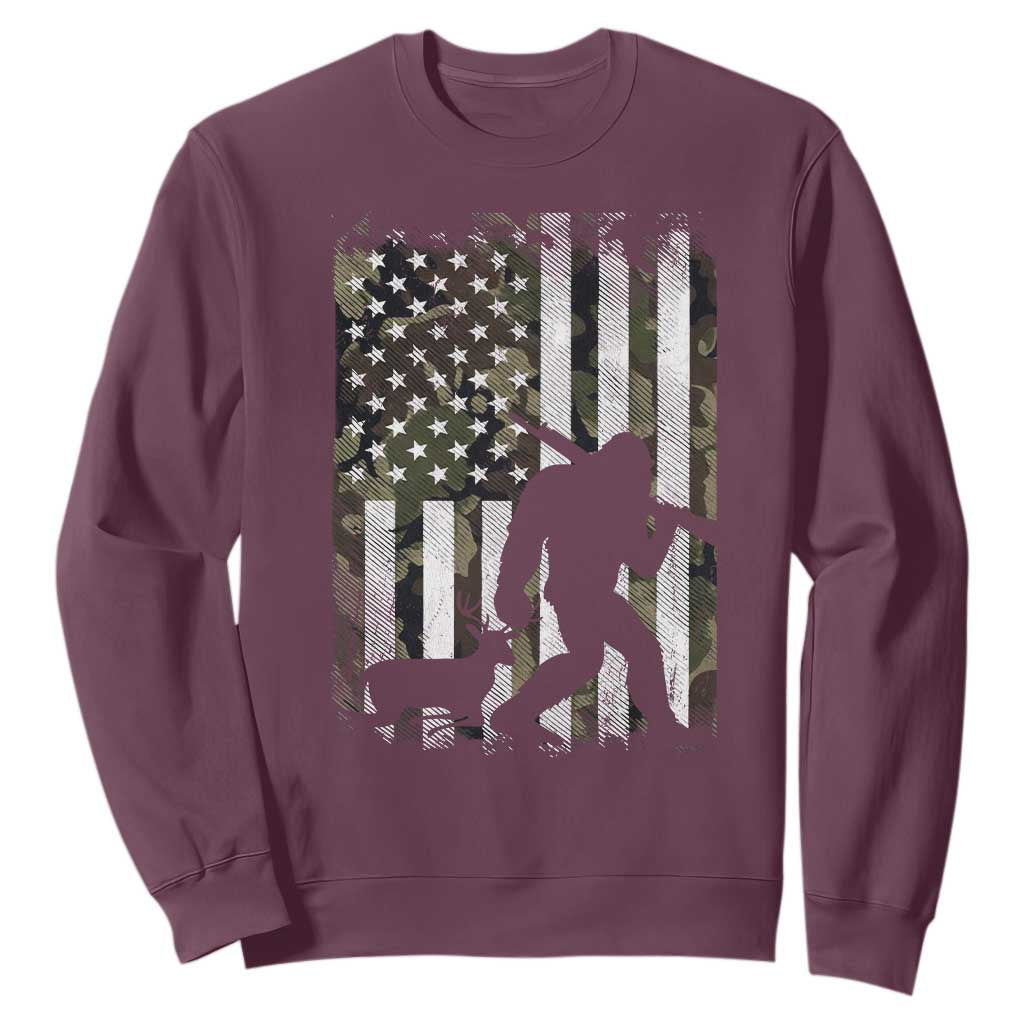 Bigfoot Deer Hunting Sweatshirt Camo US Flag Deer Elk Buck Hunting Hunter Dad TS10 Maroon Print Your Wear