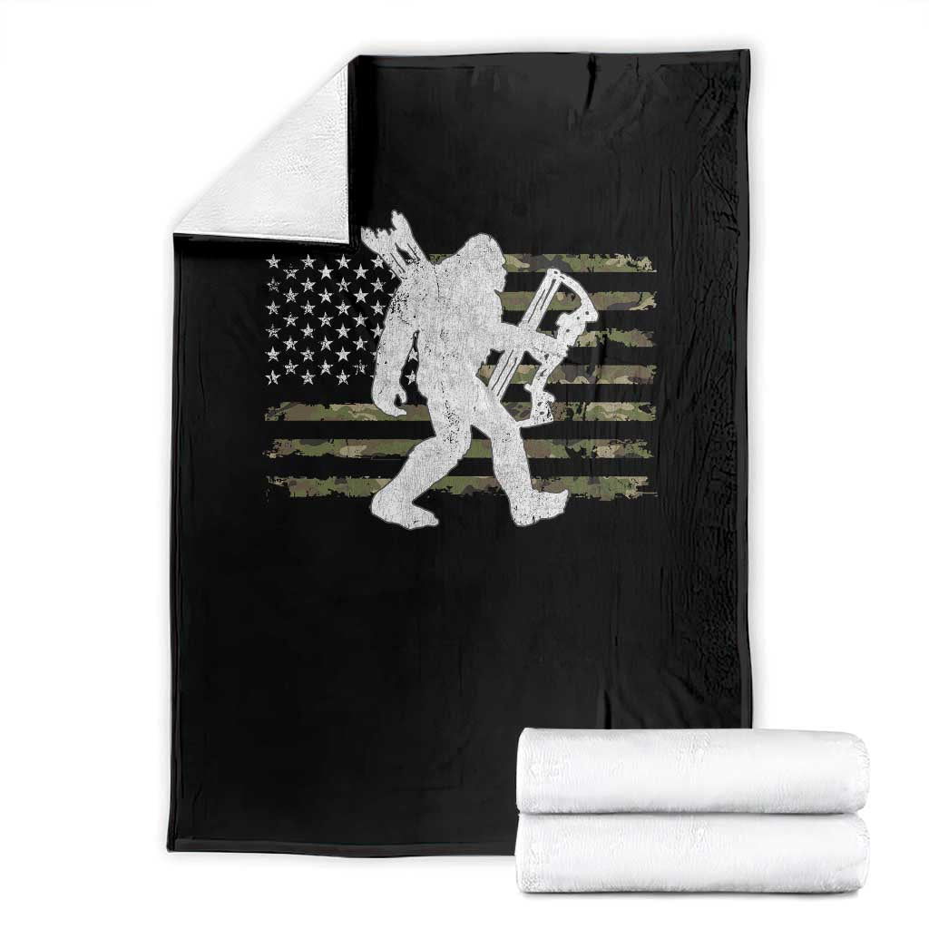Bow Hunting Archer Bigfoot Throw Blanket Sasquatch Camo US Flag Hunter Dad TS10 Black Print Your Wear