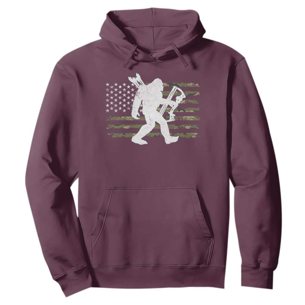 Bow Hunting Archer Bigfoot Hoodie Sasquatch Camo US Flag Hunter Dad TS10 Maroon Print Your Wear