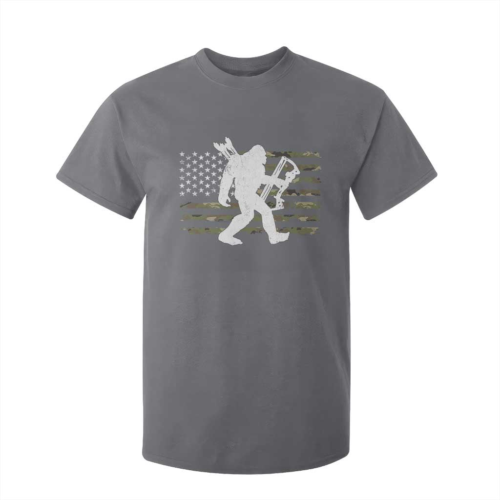 Bow Hunting Archer Bigfoot T Shirt For Kid Sasquatch Camo US Flag Hunter Dad TS10 Charcoal Print Your Wear