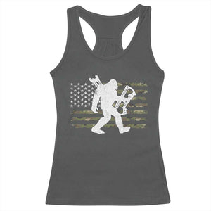 Bow Hunting Archer Bigfoot Racerback Tank Top Sasquatch Camo US Flag Hunter Dad TS10 Dark Heather Print Your Wear