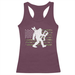 Bow Hunting Archer Bigfoot Racerback Tank Top Sasquatch Camo US Flag Hunter Dad TS10 Maroon Print Your Wear
