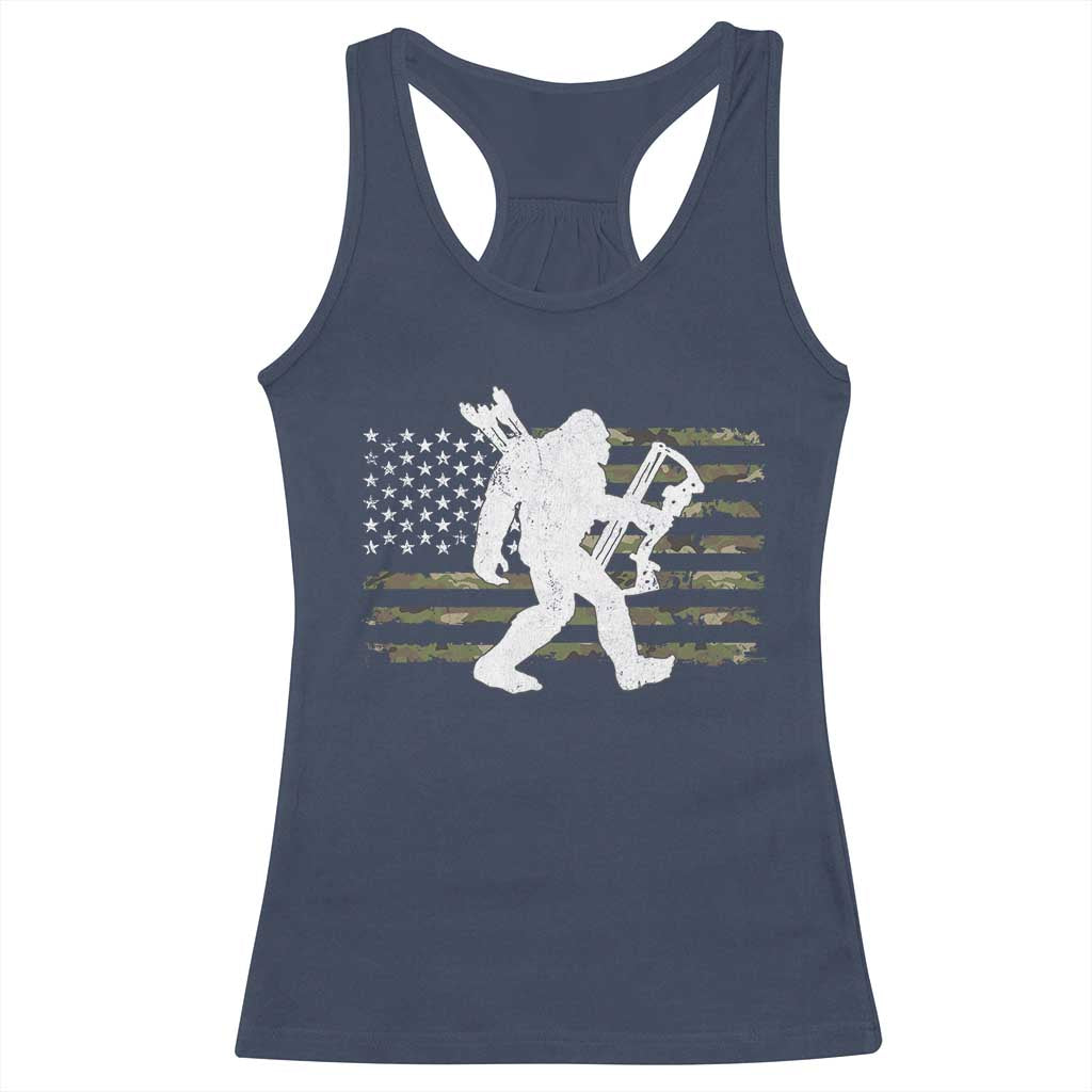 Bow Hunting Archer Bigfoot Racerback Tank Top Sasquatch Camo US Flag Hunter Dad TS10 Navy Print Your Wear