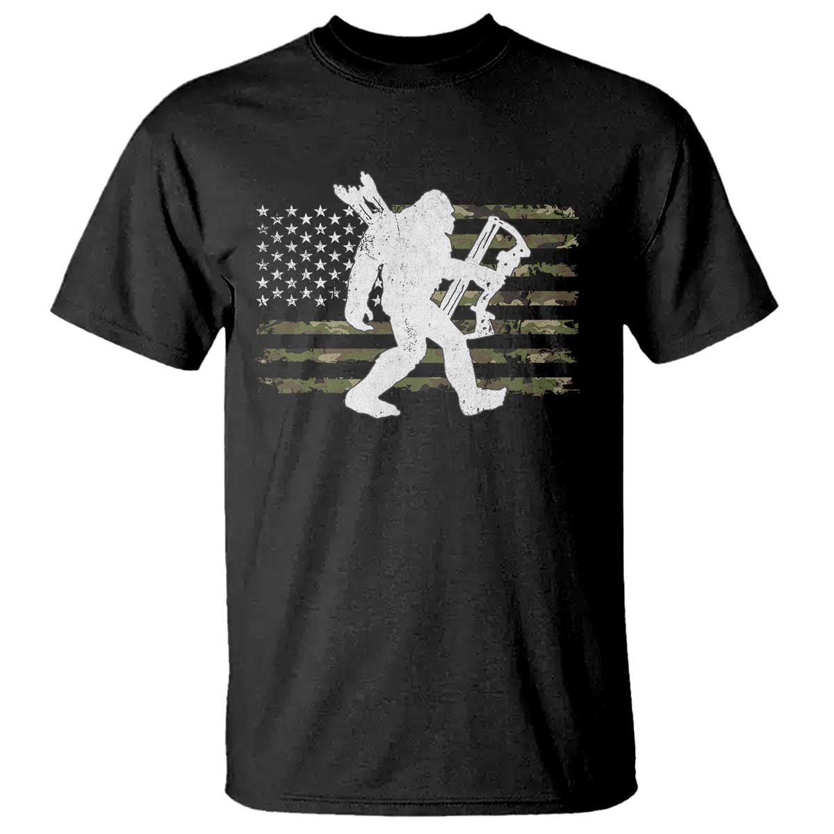 Bow Hunting Archer Bigfoot T Shirt Sasquatch Camo US Flag Hunter Dad TS10 Black Print Your Wear