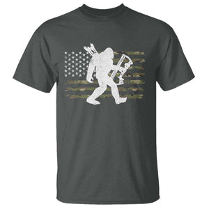 Bow Hunting Archer Bigfoot T Shirt Sasquatch Camo US Flag Hunter Dad TS10 Dark Heather Print Your Wear