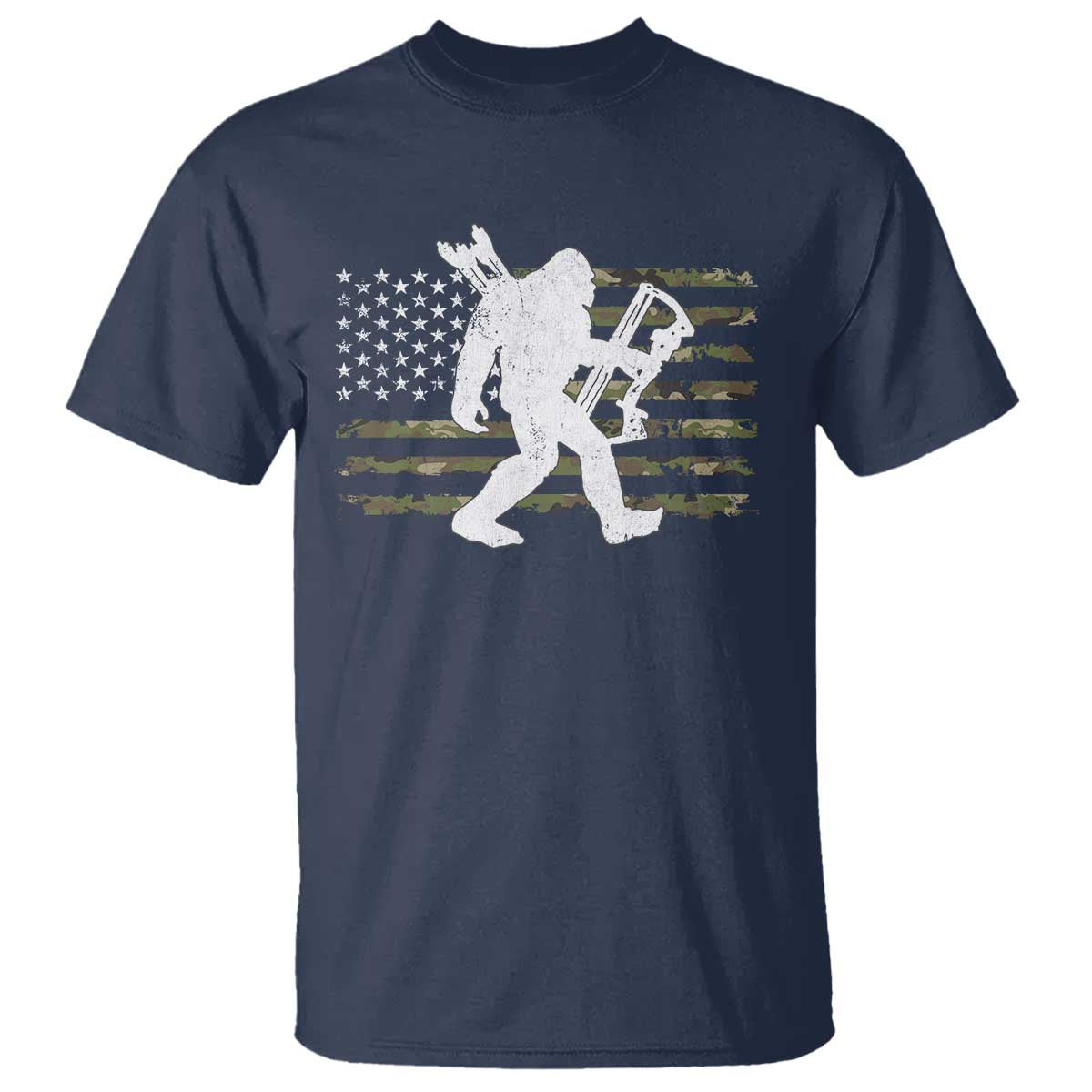 Bow Hunting Archer Bigfoot T Shirt Sasquatch Camo US Flag Hunter Dad TS10 Navy Print Your Wear