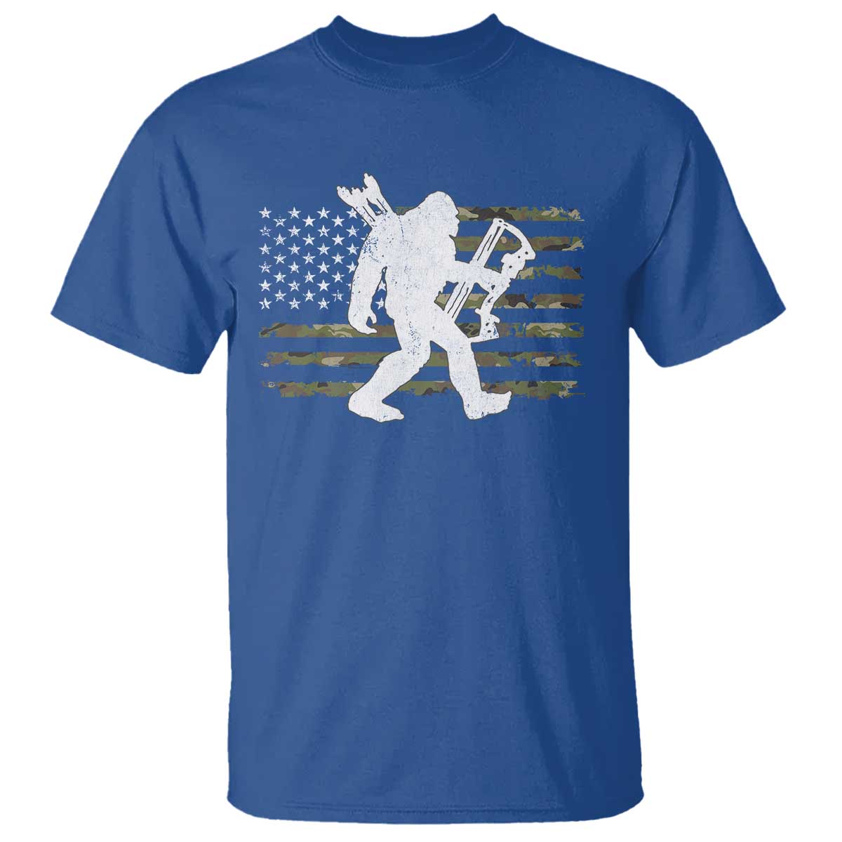 Bow Hunting Archer Bigfoot T Shirt Sasquatch Camo US Flag Hunter Dad TS10 Royal Blue Print Your Wear