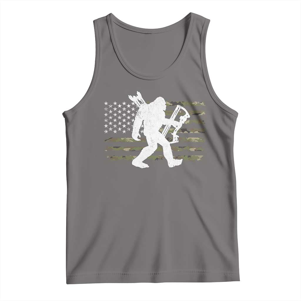 Bow Hunting Archer Bigfoot Tank Top Sasquatch Camo US Flag Hunter Dad TS10 Deep Heather Print Your Wear
