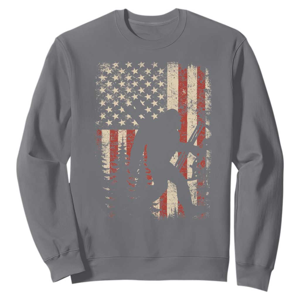 Bow Hunting Bigfoot America Flag Sweatshirt Patriotic Sasquatch With Archer Hunter Dad TS10 Charcoal Print Your Wear