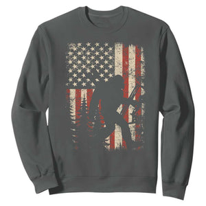 Bow Hunting Bigfoot America Flag Sweatshirt Patriotic Sasquatch With Archer Hunter Dad TS10 Dark Heather Print Your Wear