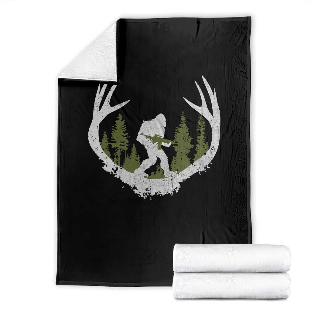 Bigfoot Gun Owner Throw Blanket Retro Deer Hunting Sasquatch Hunter Dad TS10 Black Print Your Wear