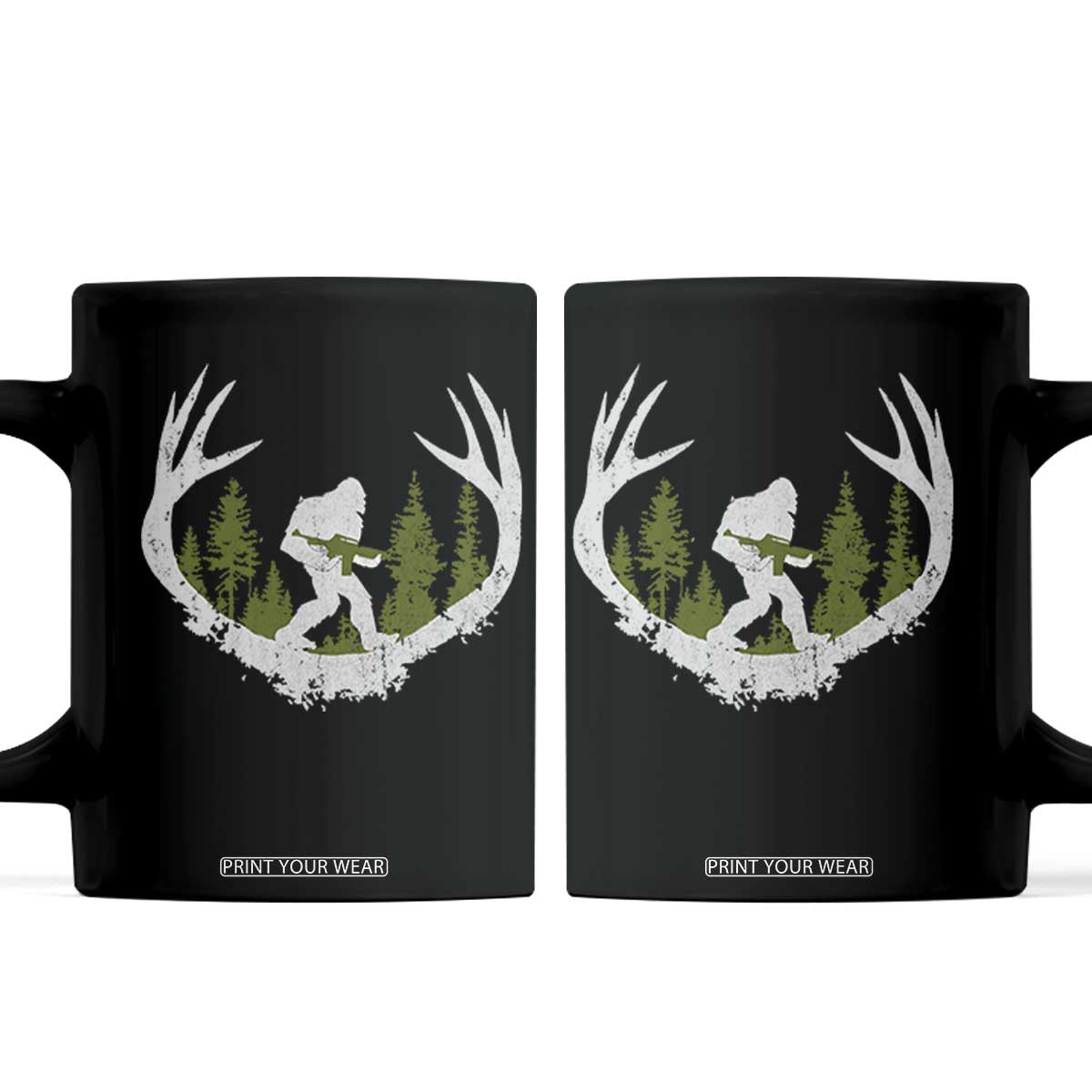 Bigfoot Gun Owner Coffee Mug Retro Deer Hunting Sasquatch Hunter Dad TS10 Black Print Your Wear