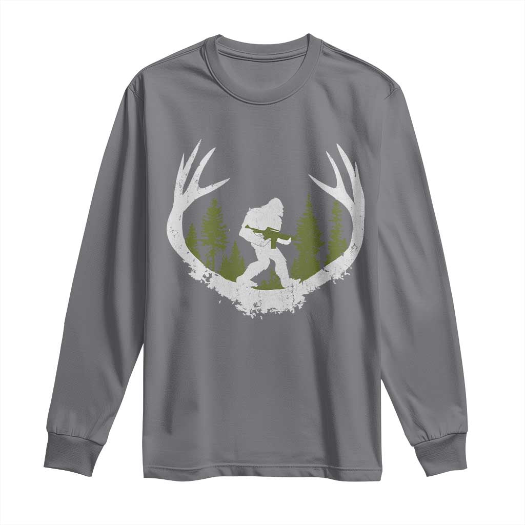 Bigfoot Gun Owner Long Sleeve Shirt Retro Deer Hunting Sasquatch Hunter Dad TS10 Charcoal Print Your Wear
