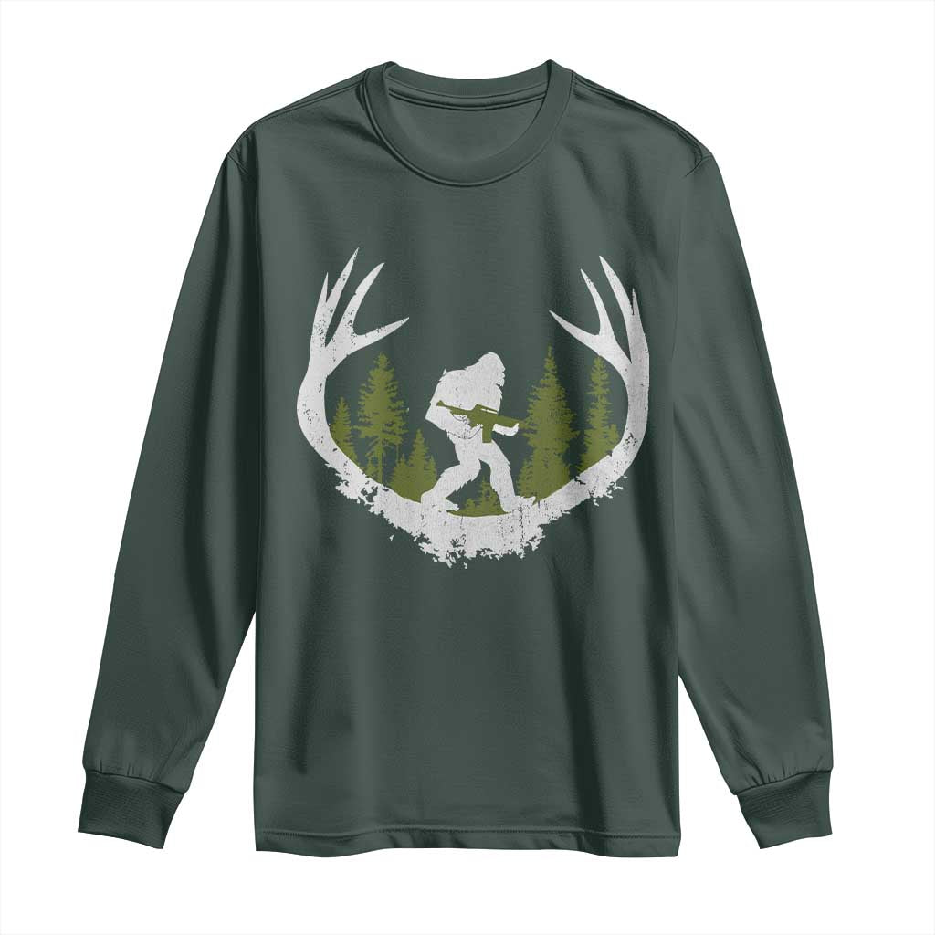 Bigfoot Gun Owner Long Sleeve Shirt Retro Deer Hunting Sasquatch Hunter Dad TS10 Dark Forest Green Print Your Wear