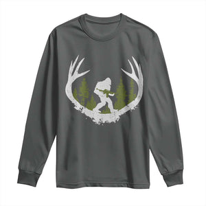Bigfoot Gun Owner Long Sleeve Shirt Retro Deer Hunting Sasquatch Hunter Dad TS10 Dark Heather Print Your Wear