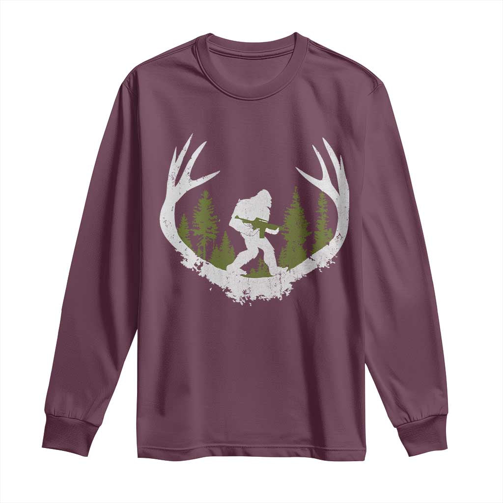 Bigfoot Gun Owner Long Sleeve Shirt Retro Deer Hunting Sasquatch Hunter Dad TS10 Maroon Print Your Wear