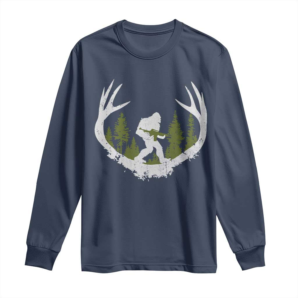 Bigfoot Gun Owner Long Sleeve Shirt Retro Deer Hunting Sasquatch Hunter Dad TS10 Navy Print Your Wear