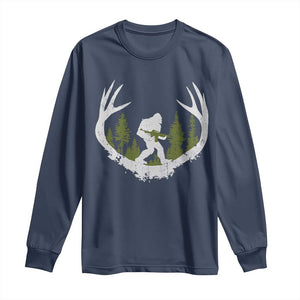 Bigfoot Gun Owner Long Sleeve Shirt Retro Deer Hunting Sasquatch Hunter Dad TS10 Navy Print Your Wear