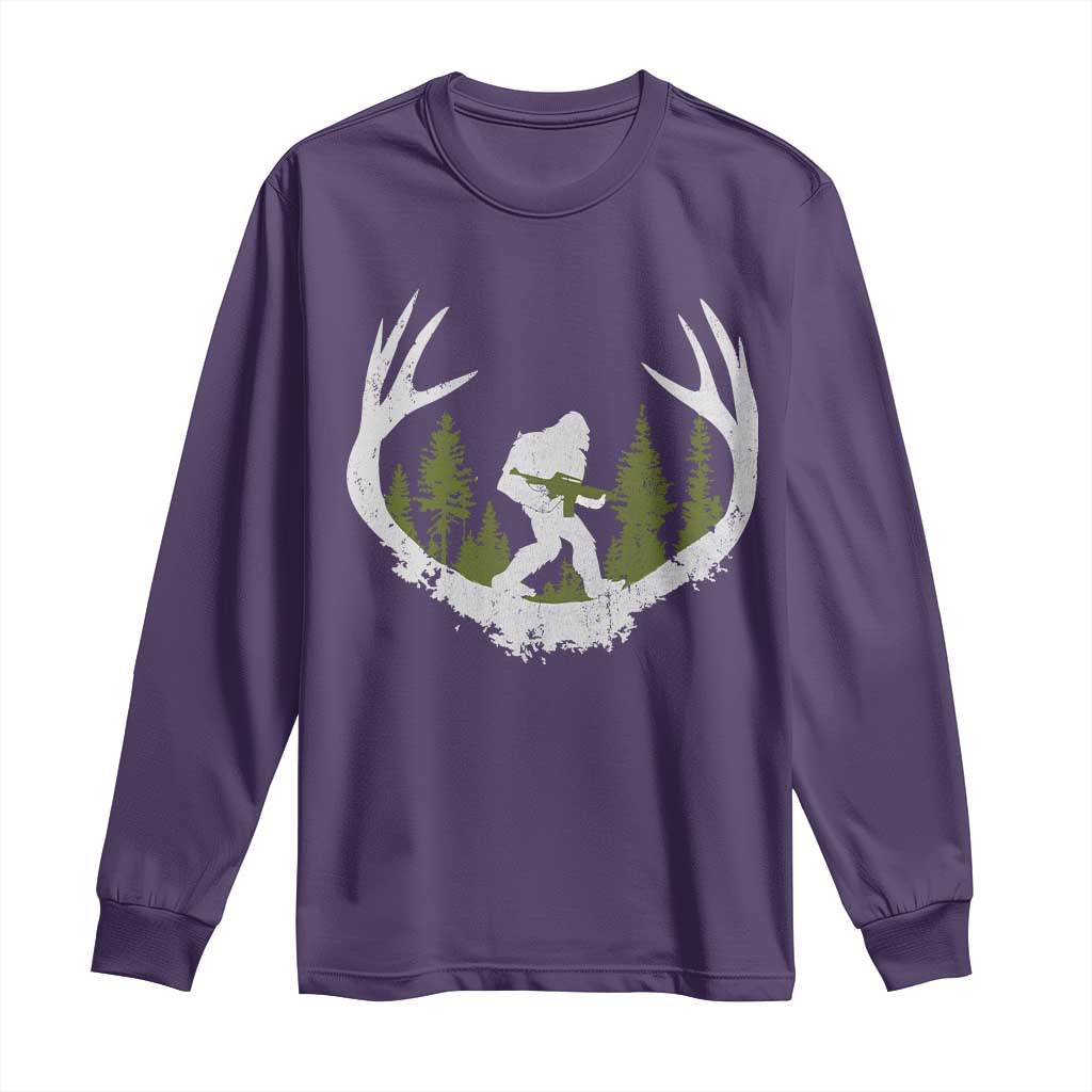 Bigfoot Gun Owner Long Sleeve Shirt Retro Deer Hunting Sasquatch Hunter Dad TS10 Purple Print Your Wear