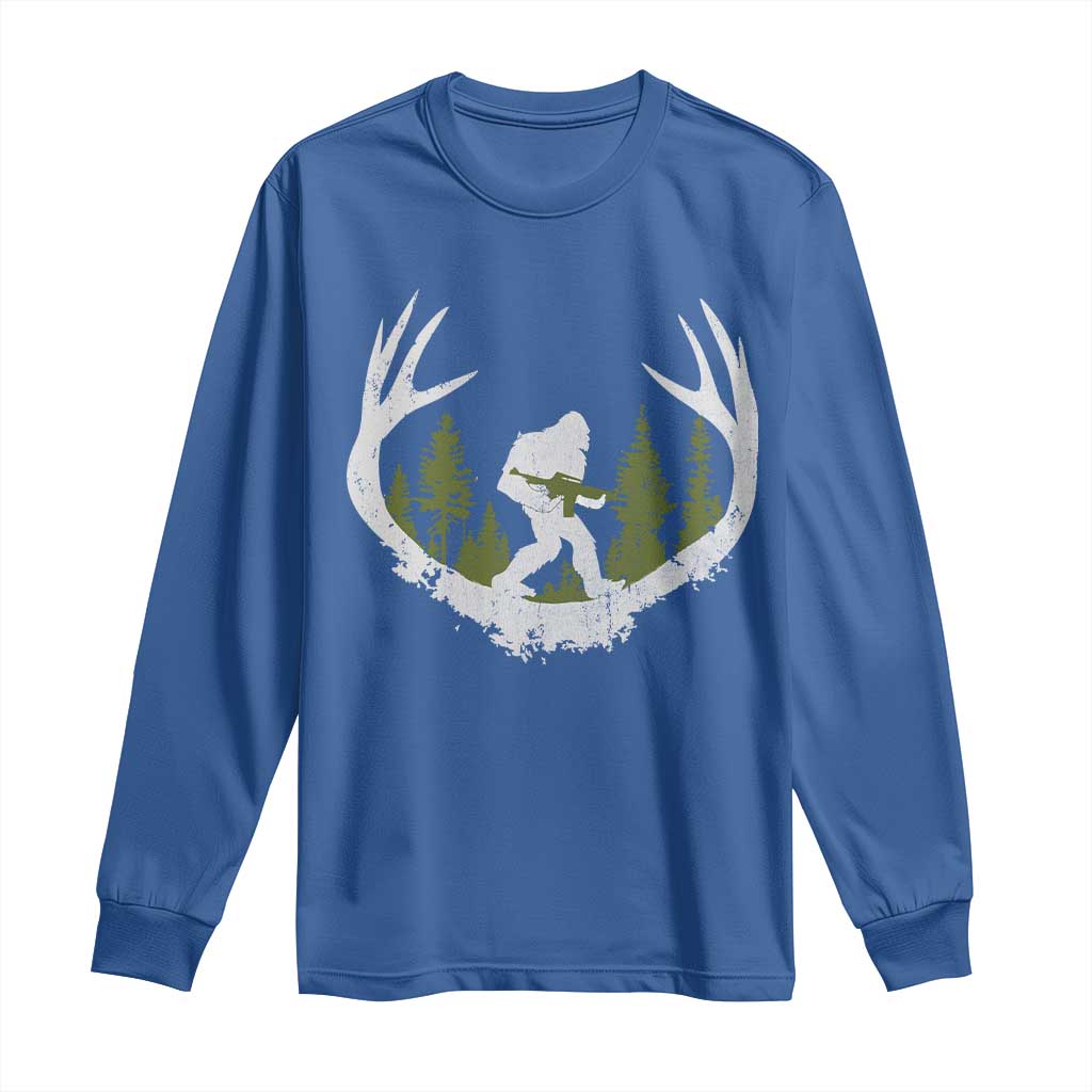 Bigfoot Gun Owner Long Sleeve Shirt Retro Deer Hunting Sasquatch Hunter Dad TS10 Royal Blue Print Your Wear
