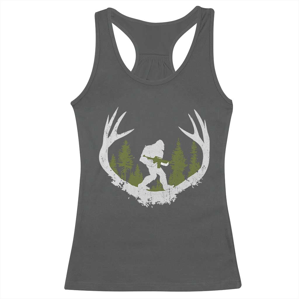 Bigfoot Gun Owner Racerback Tank Top Retro Deer Hunting Sasquatch Hunter Dad TS10 Dark Heather Print Your Wear