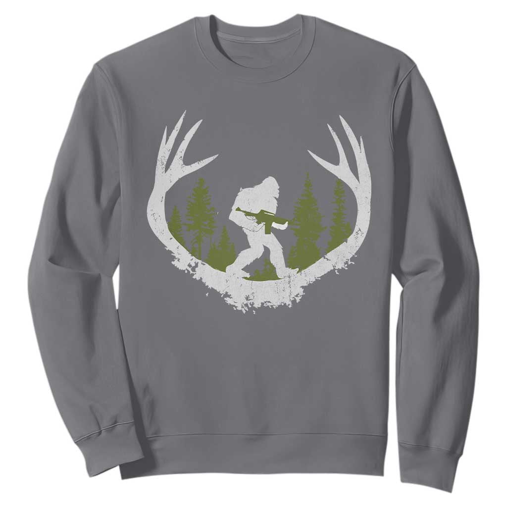 Bigfoot Gun Owner Sweatshirt Retro Deer Hunting Sasquatch Hunter Dad TS10 Charcoal Print Your Wear
