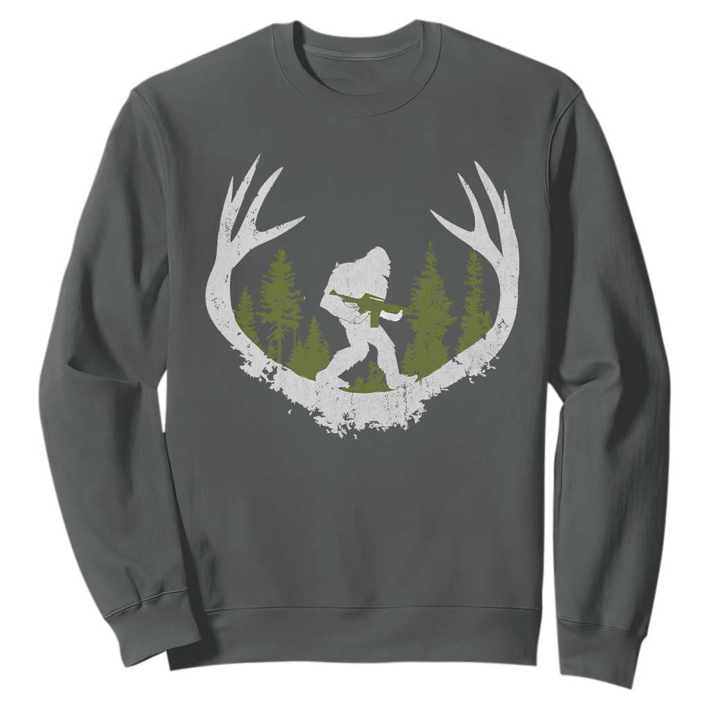 Bigfoot Gun Owner Sweatshirt Retro Deer Hunting Sasquatch Hunter Dad TS10 Dark Heather Print Your Wear