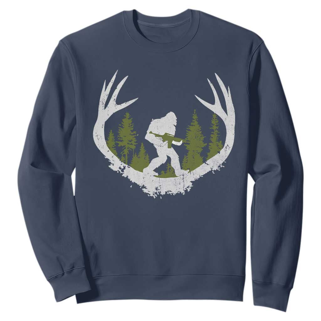 Bigfoot Gun Owner Sweatshirt Retro Deer Hunting Sasquatch Hunter Dad TS10 Navy Print Your Wear