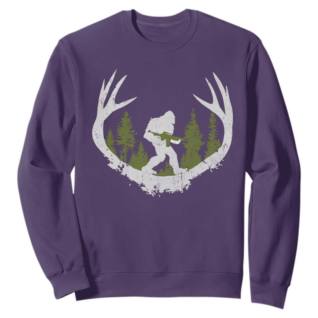 Bigfoot Gun Owner Sweatshirt Retro Deer Hunting Sasquatch Hunter Dad TS10 Purple Print Your Wear