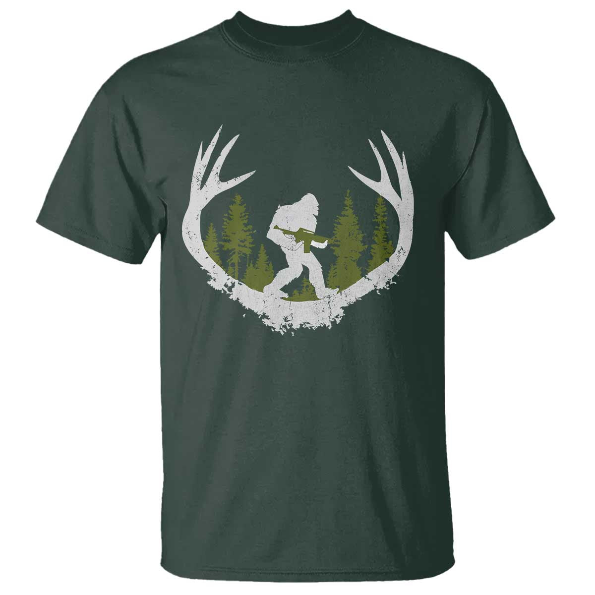 Bigfoot Gun Owner T Shirt Retro Deer Hunting Sasquatch Hunter Dad TS10 Dark Forest Green Print Your Wear
