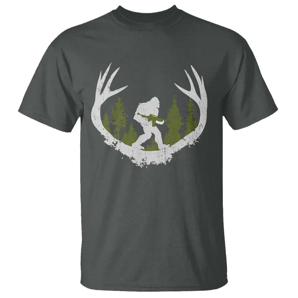 Bigfoot Gun Owner T Shirt Retro Deer Hunting Sasquatch Hunter Dad TS10 Dark Heather Print Your Wear