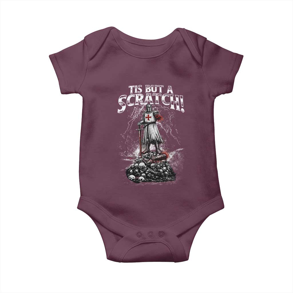 Funny Tis But A Scratch Medieval Warrior Knight Baby Onesie Funny Gift Sarcastic Quote TS10 Maroon Print Your Wear