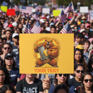 Personalized BF Angry Bear Grating Cheese Protest Sign Custom Text Football Fans TS10 Horizontal 18" × 24" Yellow Print Your Wear