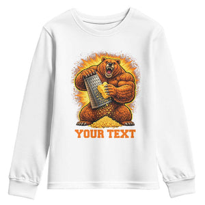 Personalized BF Angry Bear Grating Cheese Youth Sweatshirt Custom Text Football Fans TS10 White Print Your Wear