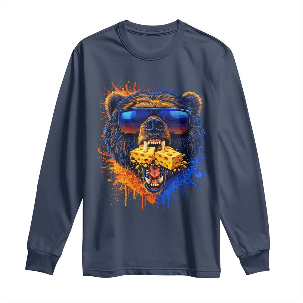 Angry Bear Lets Eat Cheese Long Sleeve Shirt CFB Game Day Sport Fan TS10 Navy Print Your Wear