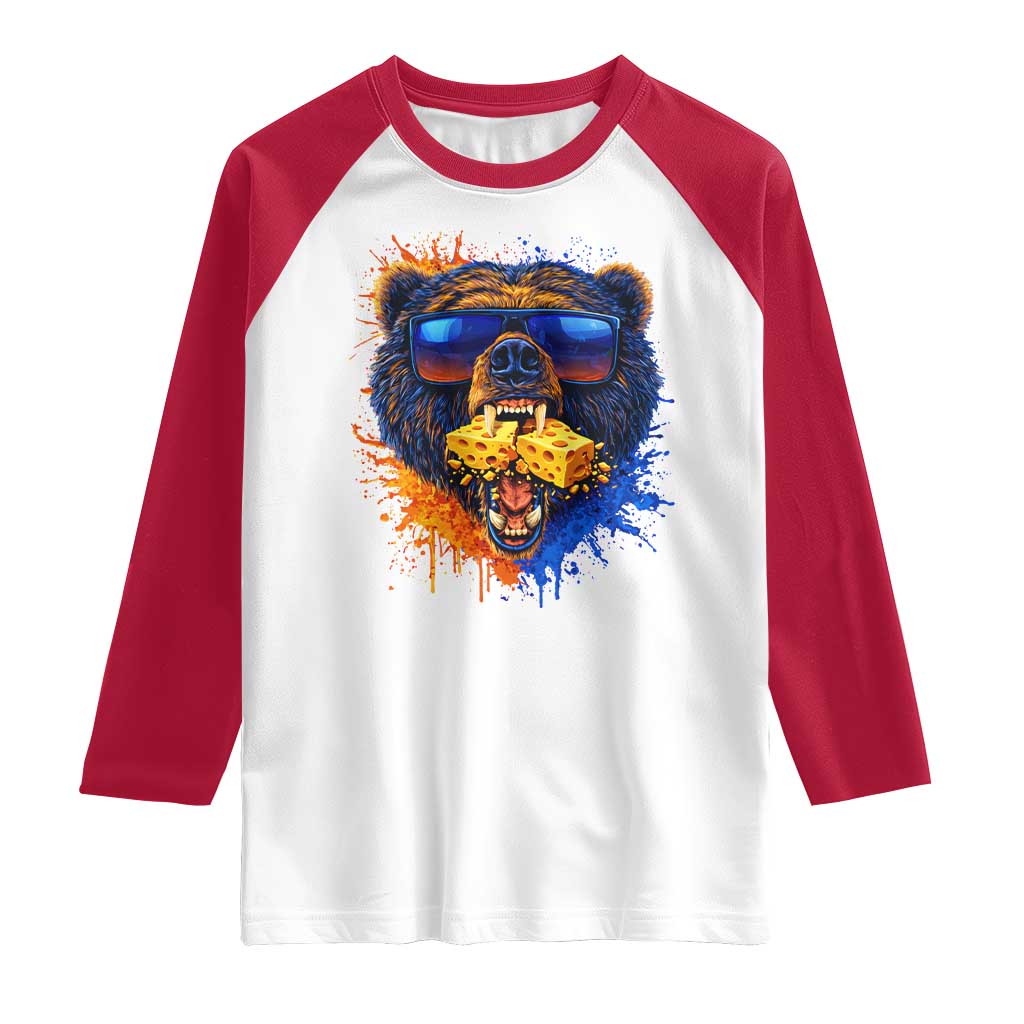 Angry Bear Lets Eat Cheese Raglan Shirt CFB Game Day Sport Fan TS10 White Red Print Your Wear