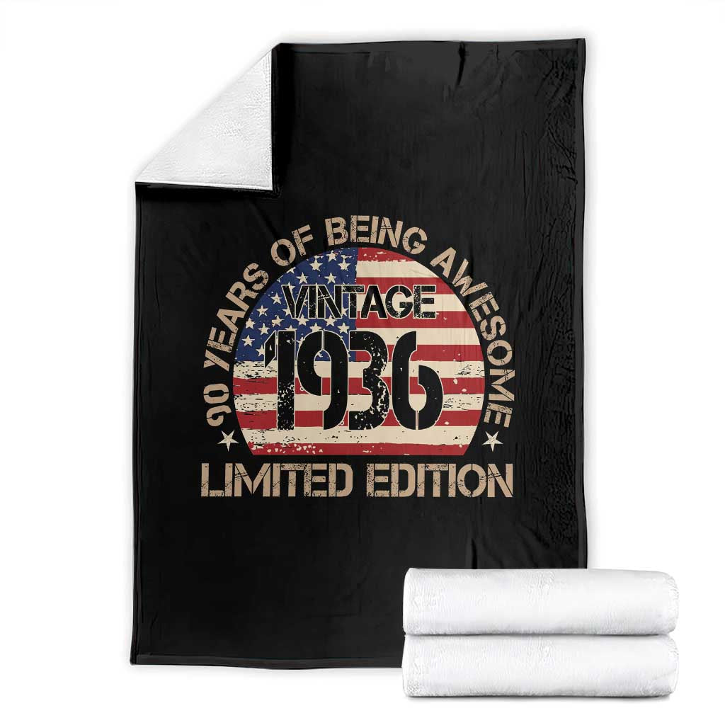 90th Birthday Throw Blanket Vintage 1936 90 Year Old Birthday USA Flag TS10 Black Print Your Wear
