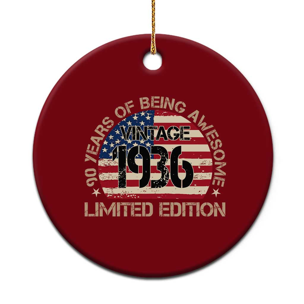 90th Birthday Ceramic Ornament Vintage 1936 90 Year Old Birthday USA Flag TS10 1pc Red Print Your Wear