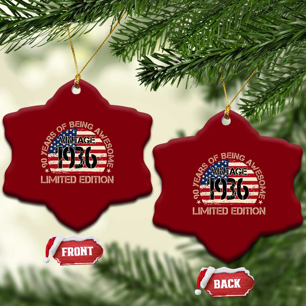 90th Birthday Ceramic Ornament Vintage 1936 90 Year Old Birthday USA Flag TS10 Print Your Wear