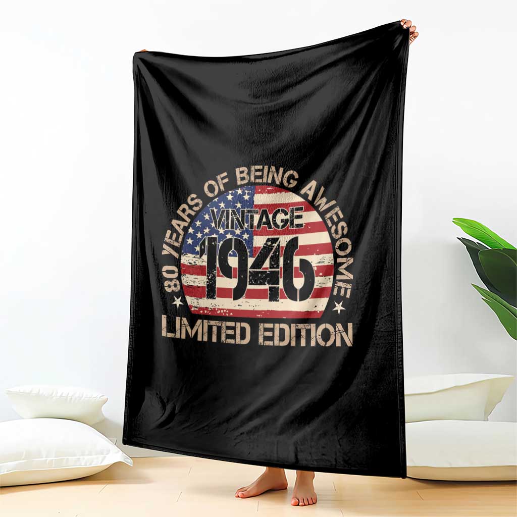 80th Birthday Throw Blanket Vintage 1946 80 Year Old Birthday USA Flag TS10 Print Your Wear