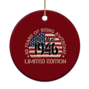 80th Birthday Ceramic Ornament Vintage 1946 80 Year Old Birthday USA Flag TS10 1pc Red Print Your Wear