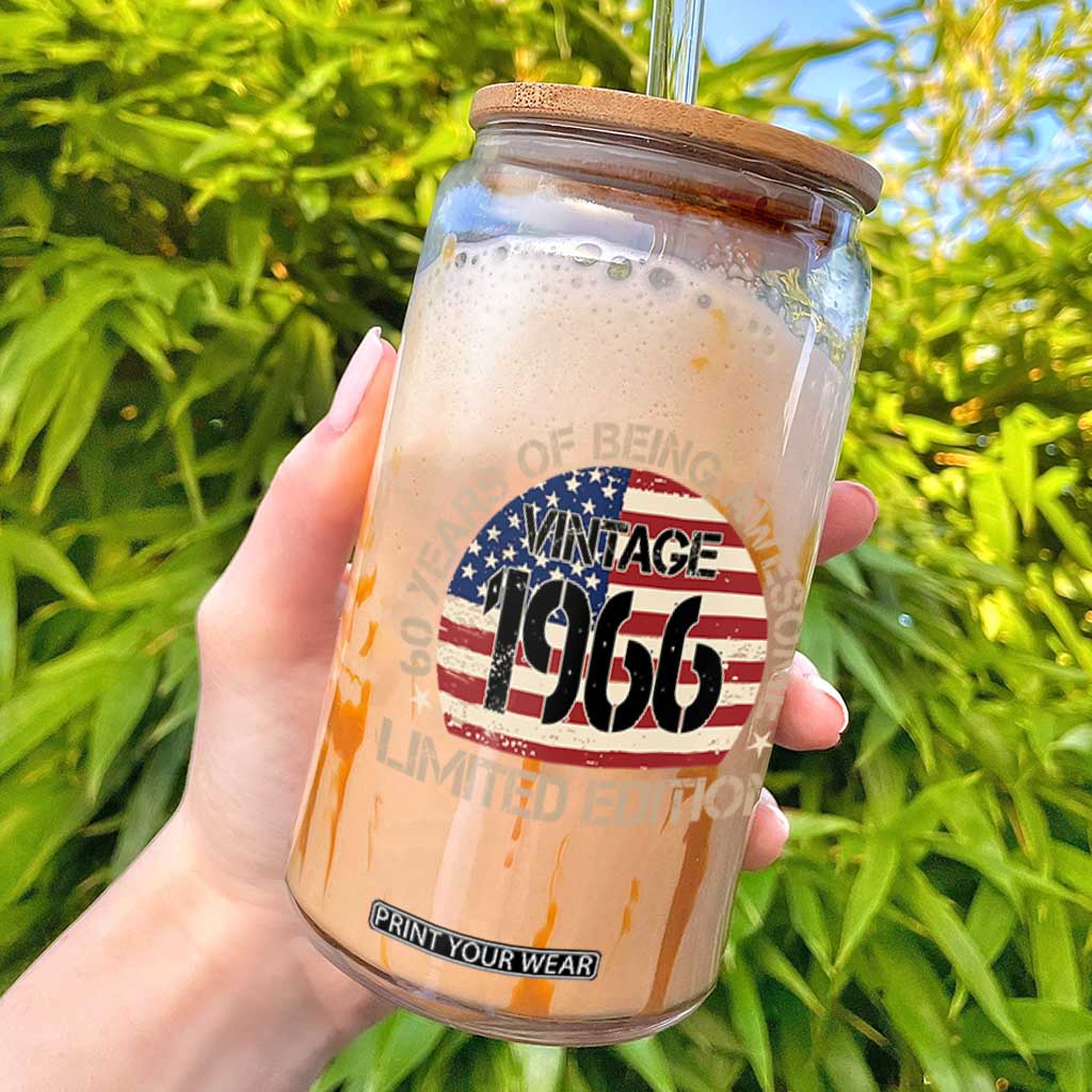 60th Birthday Glass Can Vintage 1966 60 Year Old Birthday USA Flag TS10 Black Print Your Wear