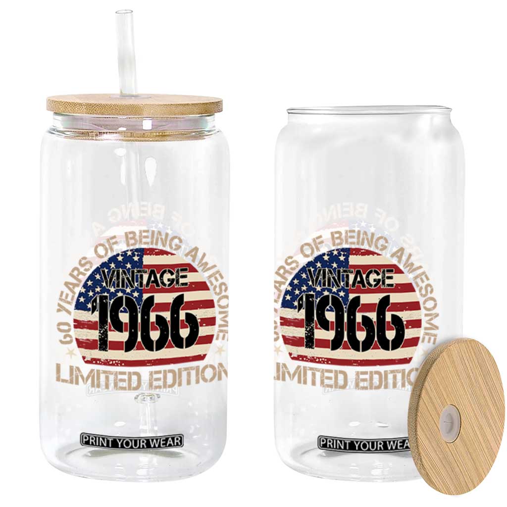 60th Birthday Glass Can Vintage 1966 60 Year Old Birthday USA Flag TS10 Print Your Wear