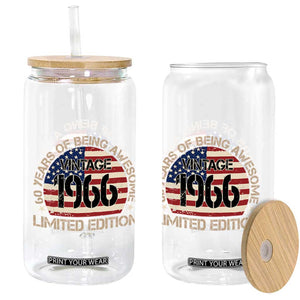 60th Birthday Glass Can Vintage 1966 60 Year Old Birthday USA Flag TS10 Print Your Wear
