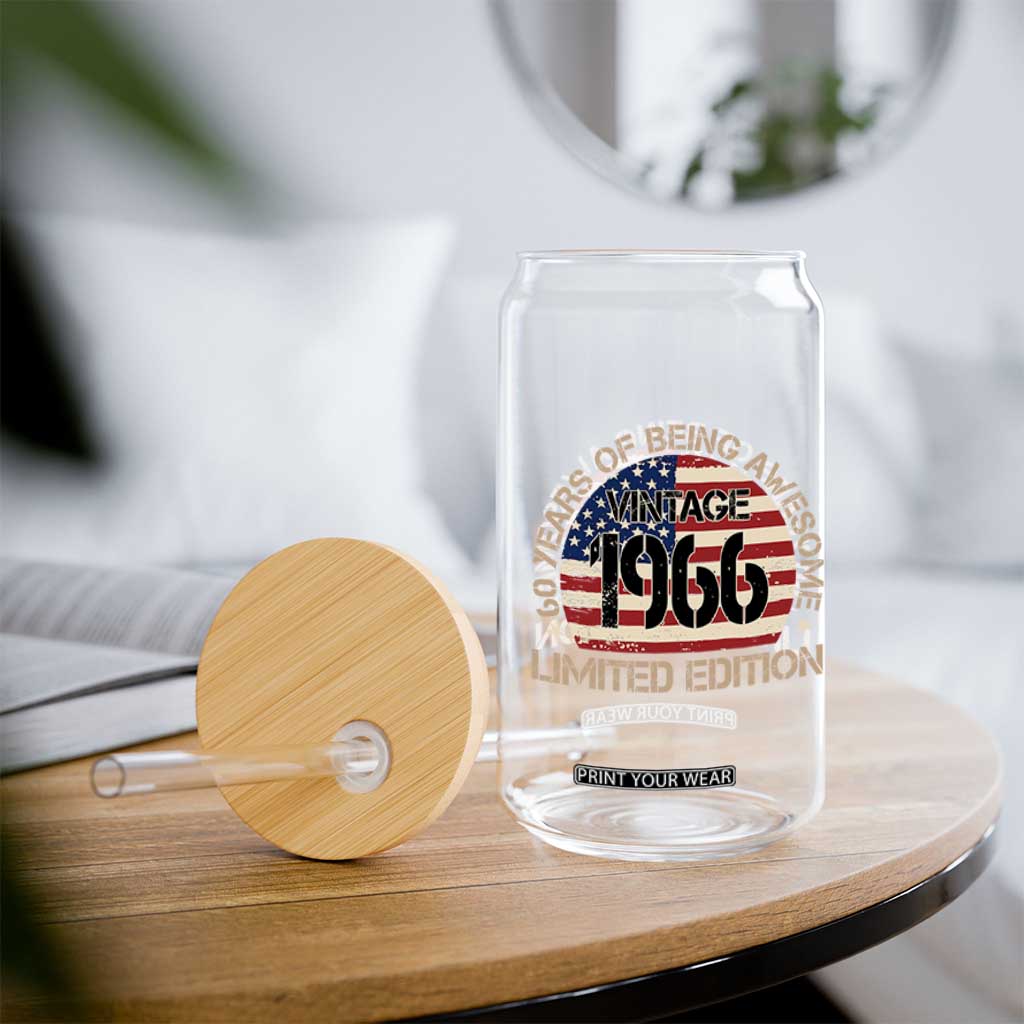 60th Birthday Glass Can Vintage 1966 60 Year Old Birthday USA Flag TS10 Print Your Wear