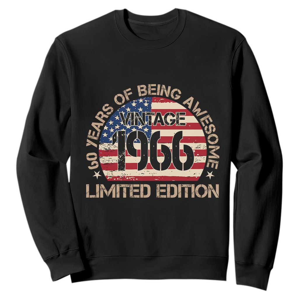 60th Birthday Sweatshirt Vintage 1966 60 Year Old Birthday USA Flag TS10 Black Print Your Wear