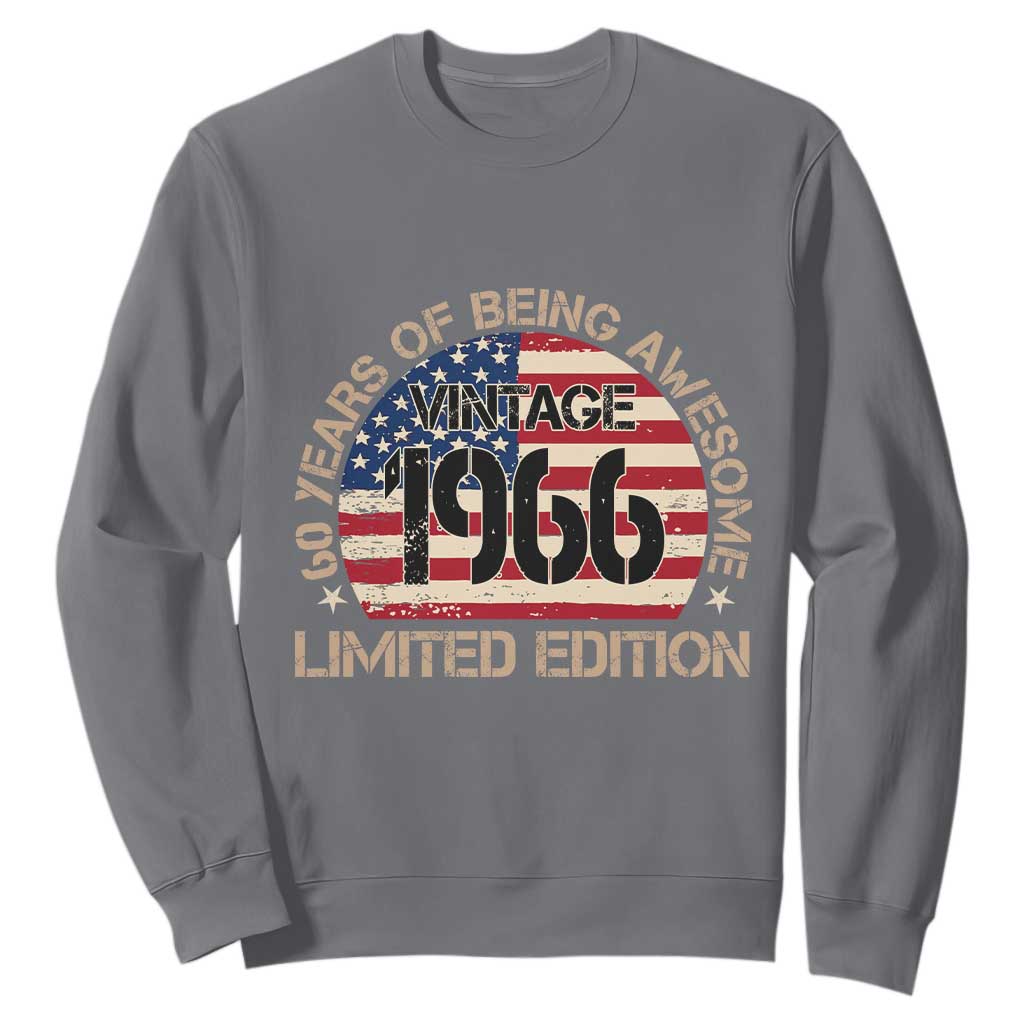 60th Birthday Sweatshirt Vintage 1966 60 Year Old Birthday USA Flag TS10 Charcoal Print Your Wear