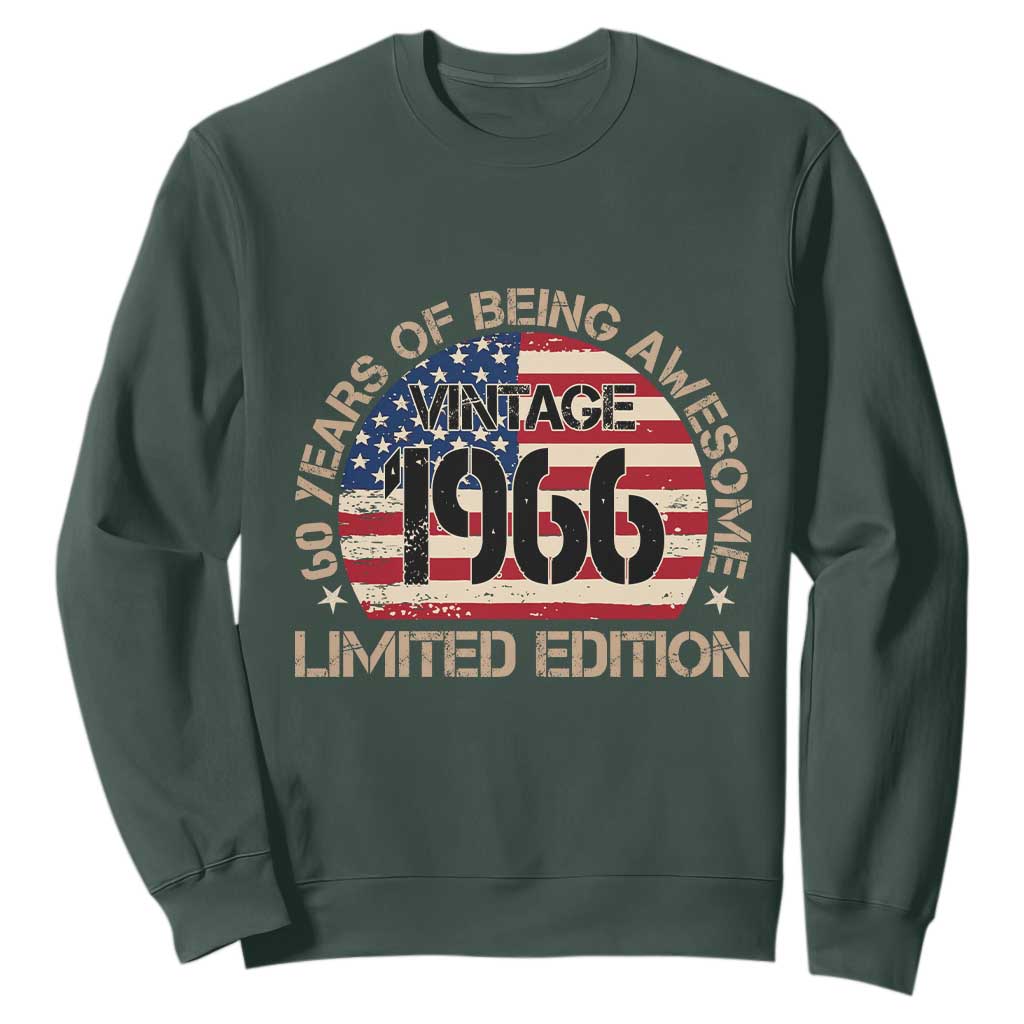 60th Birthday Sweatshirt Vintage 1966 60 Year Old Birthday USA Flag TS10 Dark Forest Green Print Your Wear