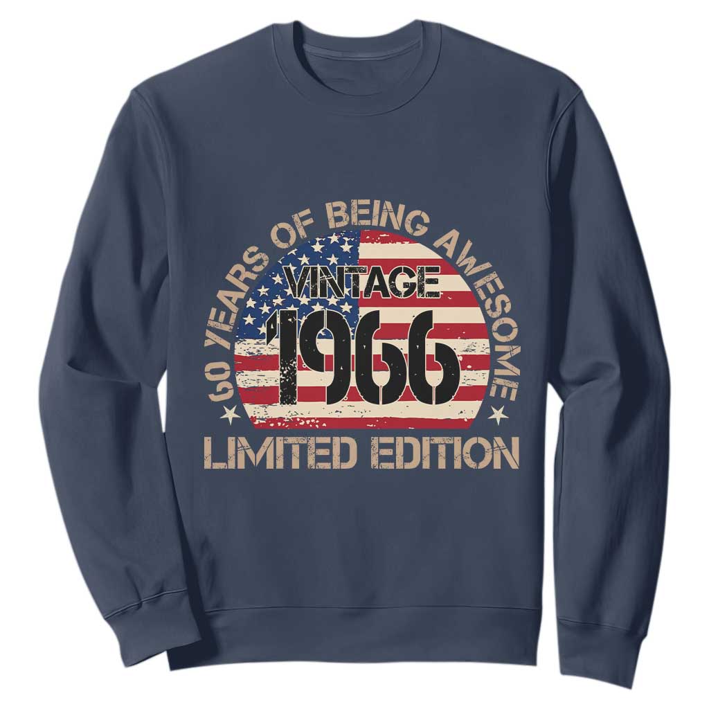 60th Birthday Sweatshirt Vintage 1966 60 Year Old Birthday USA Flag TS10 Navy Print Your Wear