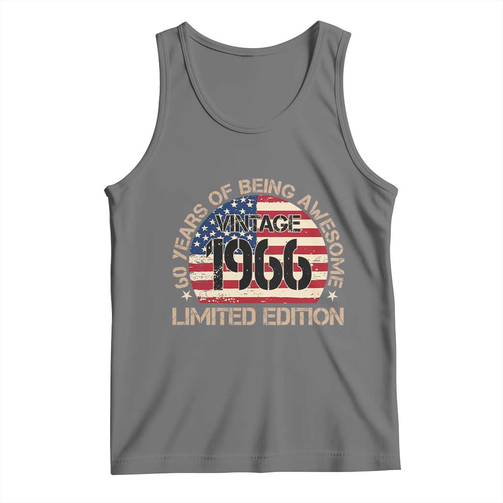 60th Birthday Tank Top Vintage 1966 60 Year Old Birthday USA Flag TS10 Black Heather Print Your Wear